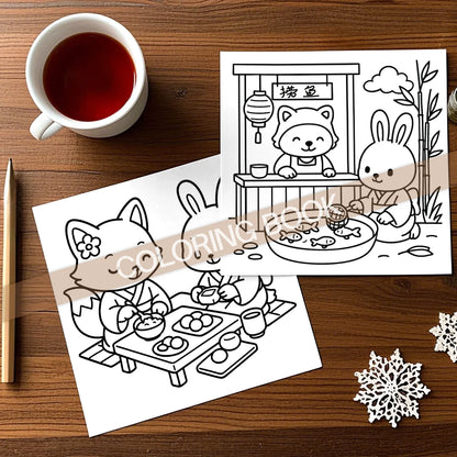 Cozy Japan Coloring Book Cute and Cozy Japanese Themed Patterns for Adults & Children Drawing Book Perfect Gift for Birthday