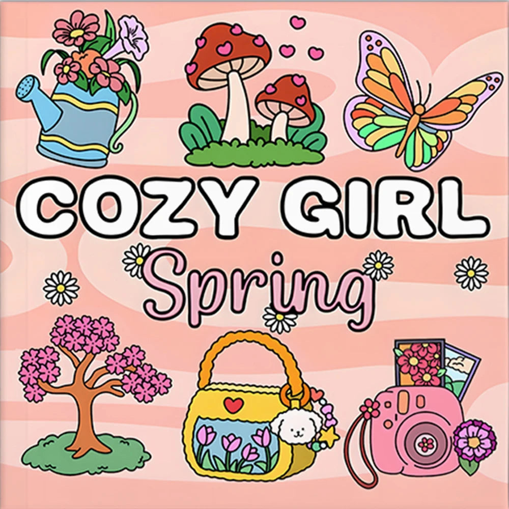 Cozy Girl Spring Art Coloring Book Adventure Color Cozy Adult Picture Book 24Page Cute Drawing Books Perfect Gift for Relaxation