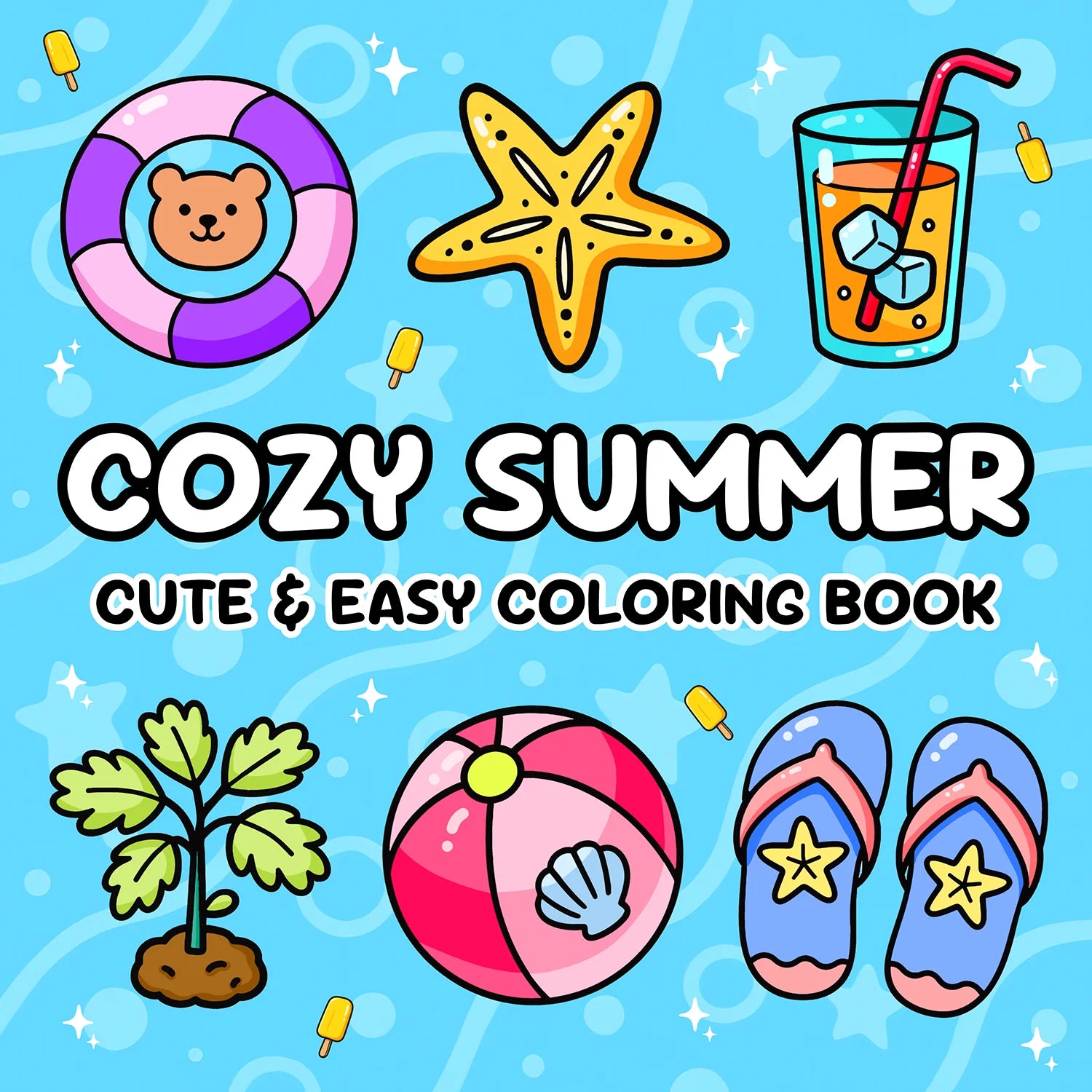 COZY SUMMER Bold-Easy Patterns Coloring Book for Adults Cute Graffiti Painting Drawing Book Perfect Gift for Party and Birthday