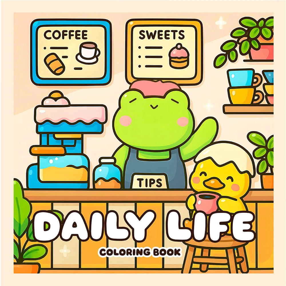 DAILY LIFE : Coloring Book for Adults Featuring Cartoon Bold-Easy Patterns for Relaxation Kids DIY Painting Drawing Books