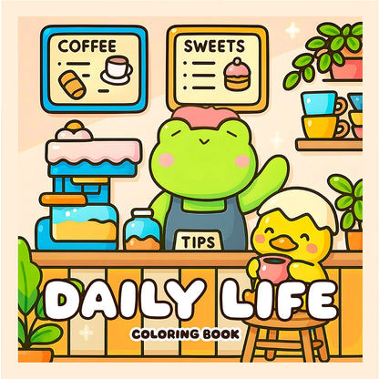 DAILY LIFE : Coloring Book for Adults Featuring Cartoon Bold-Easy Patterns for Relaxation Kids DIY Painting Drawing Books