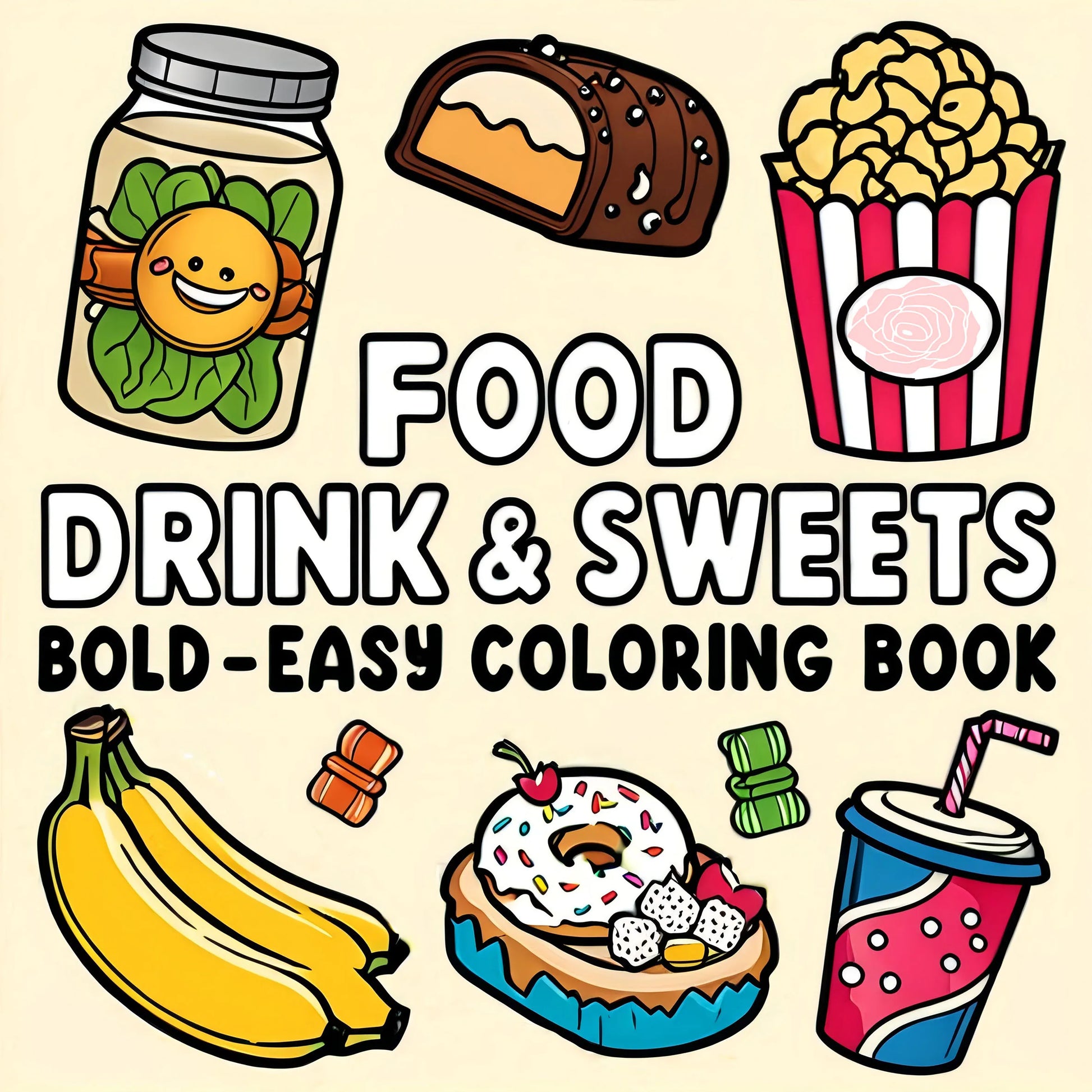 FOOD DRINK & SWEETS BOLD-EASY Coloring Book 24Page Perfect Gift for Adults Picture Book for Valentine'S, Christmas, Halloween