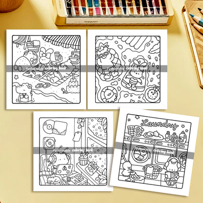 COZY FRIENDS: Coloring Book for Adults Featuring Cute Cozy Daily Activities for Relaxation (Cozy Spaces Coloring)